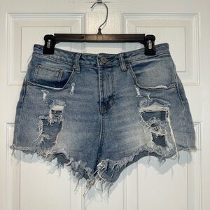 Almost Famous Blue Distressed Jean Shorts